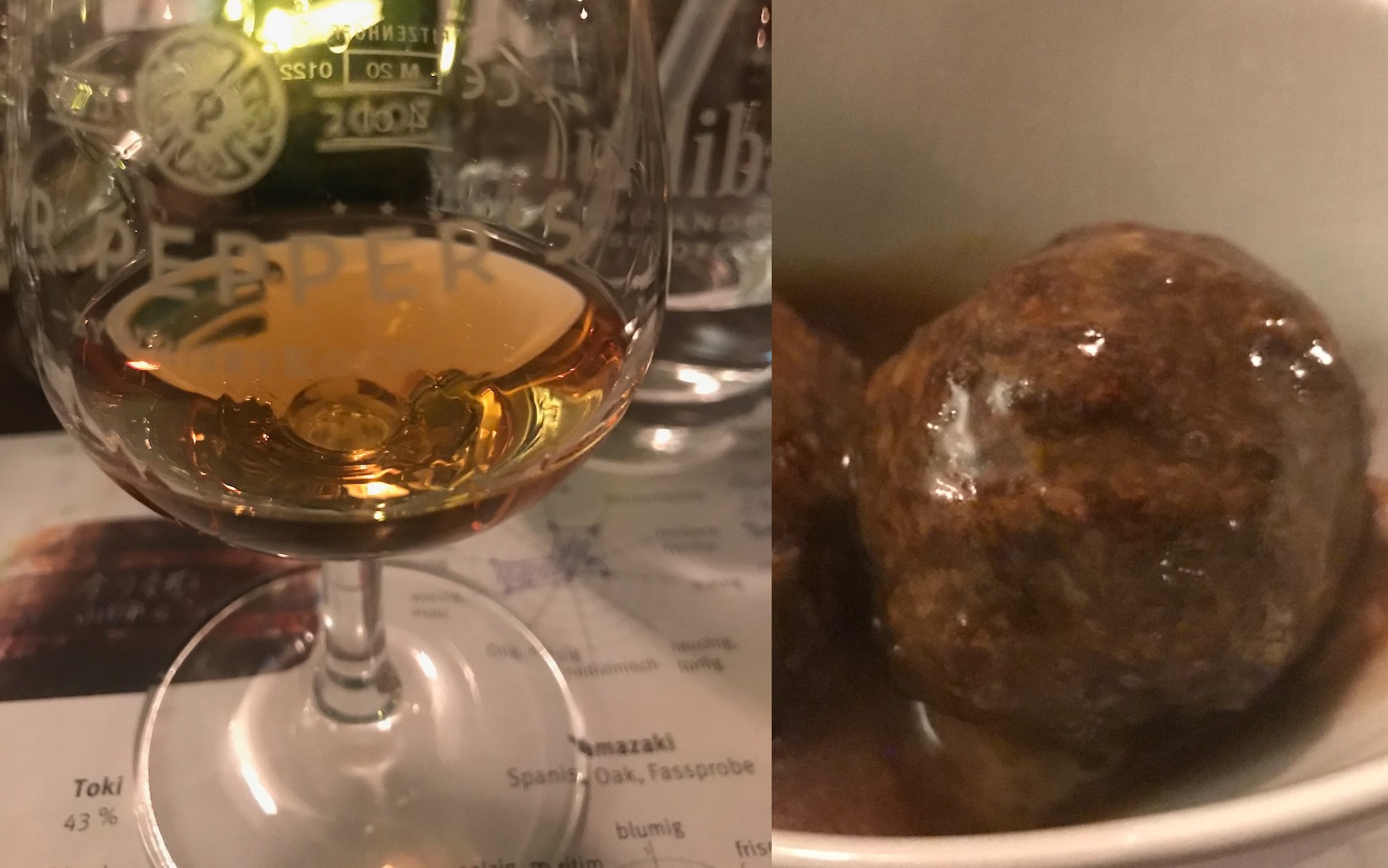 Yamazaki Whisky (Fassprobe) mit Spicy Fleischklößchen in Sherrysoße